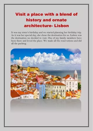 Visit a place with a blend of history and ornate architecture- Lisbon
