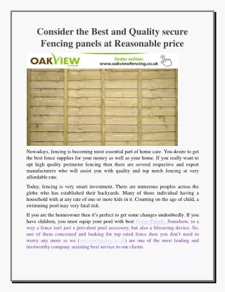 Best and Quality secure Fencing panels at Reasonable price