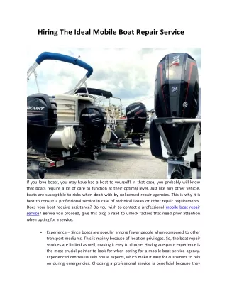 Hiring The Ideal Mobile Boat Repair Service