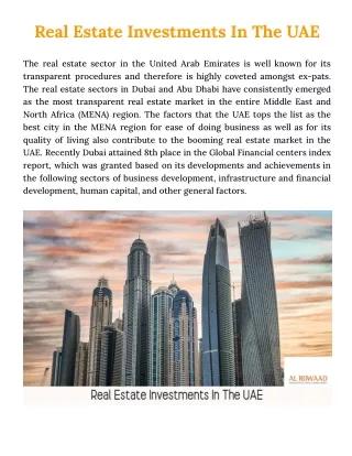 Real Estate Investments In The UAE