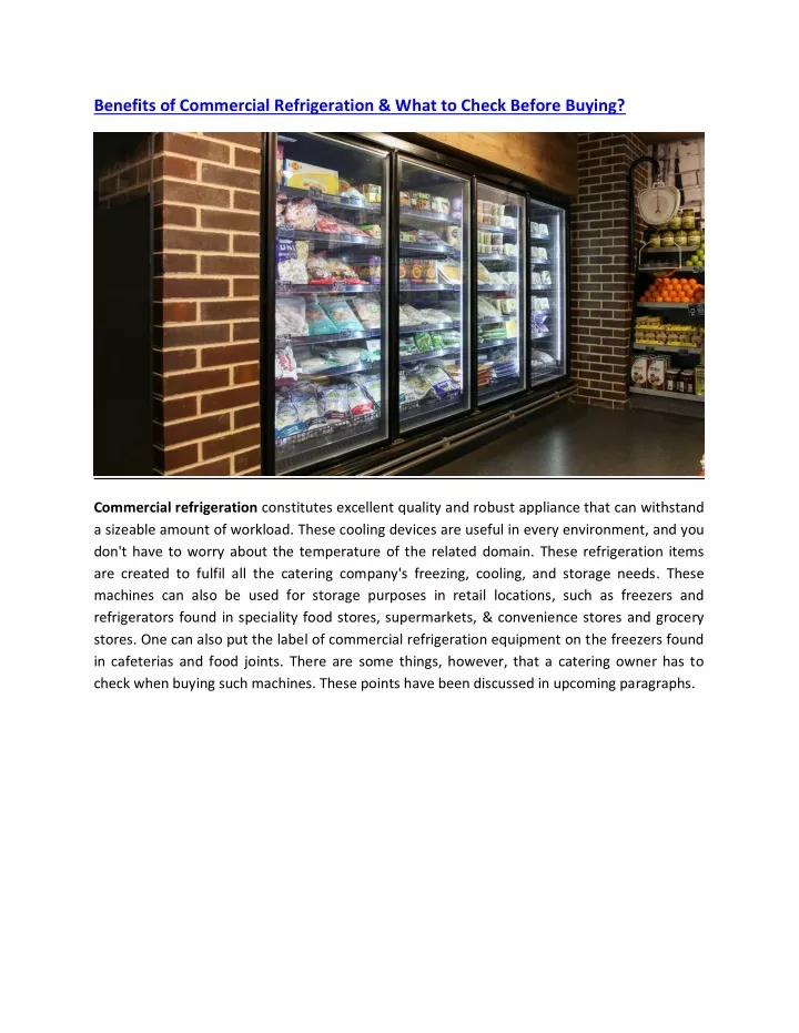 benefits of commercial refrigeration what