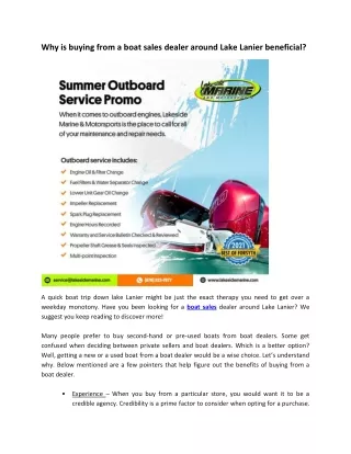 Why is buying from a boat sales dealer around Lake Lanier beneficial