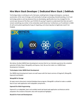 Hire Mern Stack Developer | DxMinds Technologies