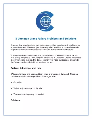 5 Common Crane Failure Problems and Solutions