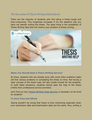 The Necessities Of Thesis Writing Help Students