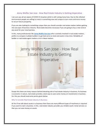 Jenny Wolfes San Jose - How Real Estate Industry Is Getting Imperative