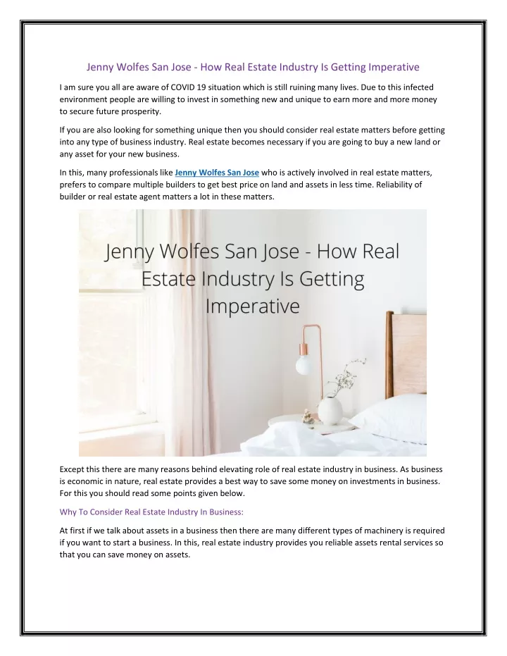 jenny wolfes san jose how real estate industry