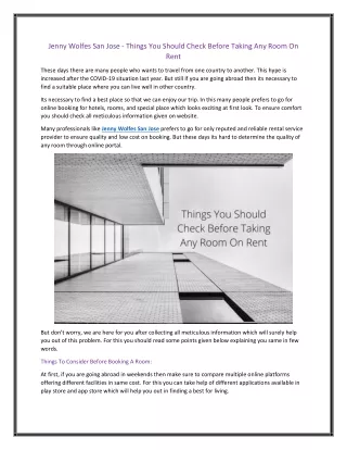 Jenny Wolfes San Jose - Things You Should Check Before Taking Any Room On Rent