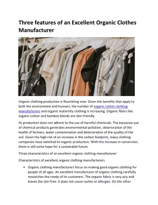 Three features of an Excellent Organic Clothes Manufacturer