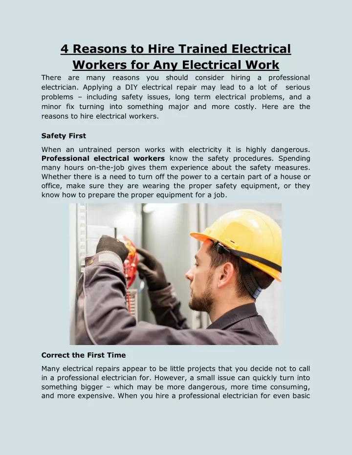 4 reasons to hire trained electrical workers