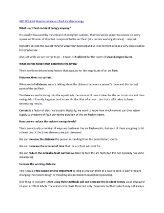 ARC SENSING How to reduce arc flash incident energy