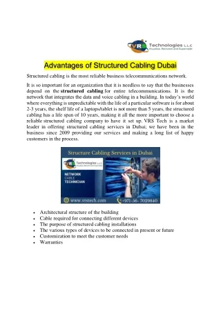advantages of structured cabling dubai