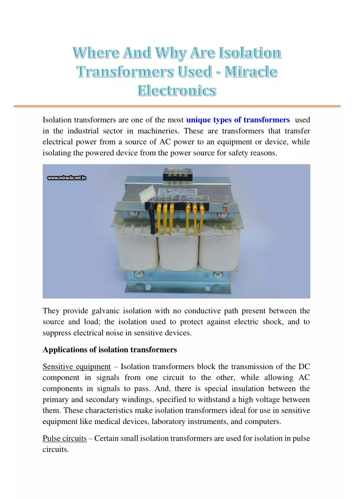 isolation transformers are one of the most unique