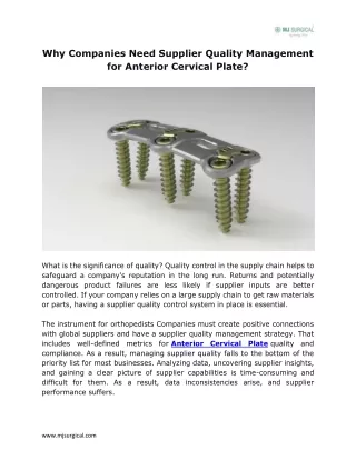 Why Companies Need Supplier Quality Management for Anterior Cervical Plate
