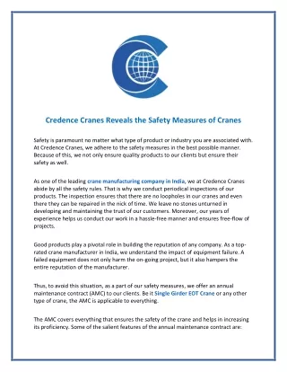 Credence Cranes Reveals the Safety Measures of Cranes