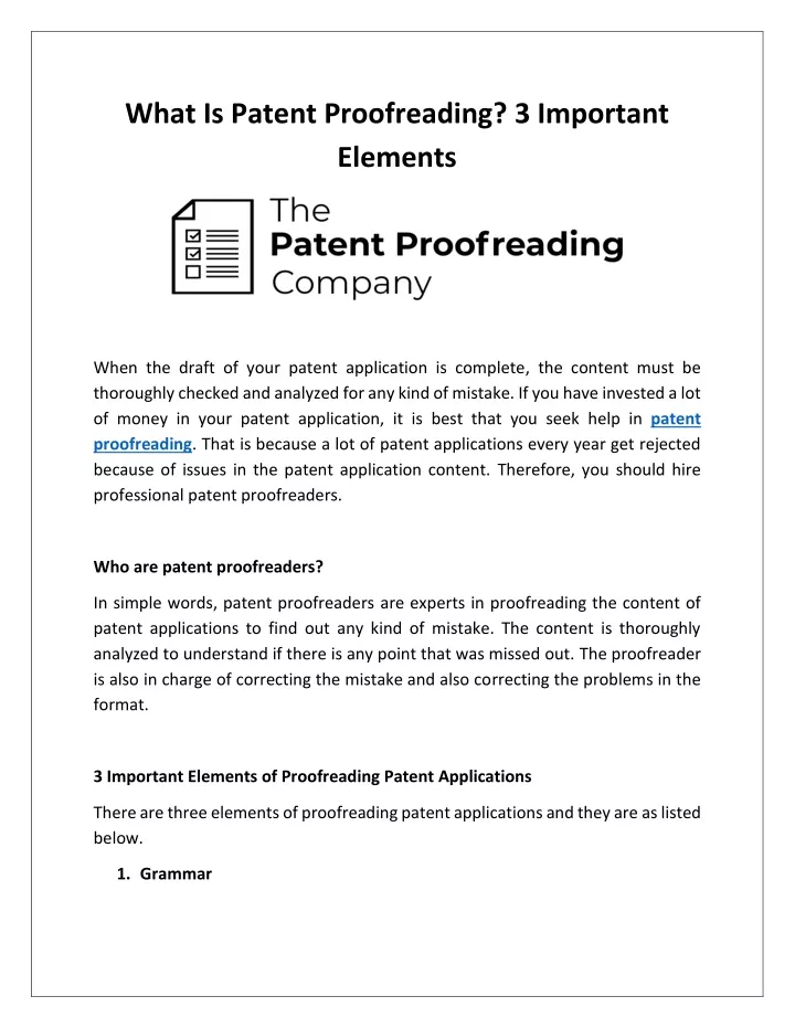 what is patent proofreading 3 important elements