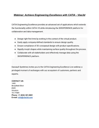 Webinar: Achieve Engineering Excellence with CATIA - Vias3d
