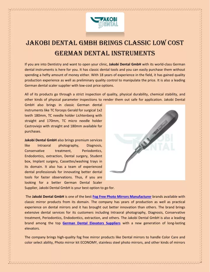 jakobi dental gmbh brings classic low cost german