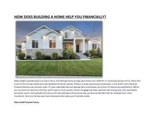 HOW DOES BUILDING A HOME HELP YOU FINANCIALLY