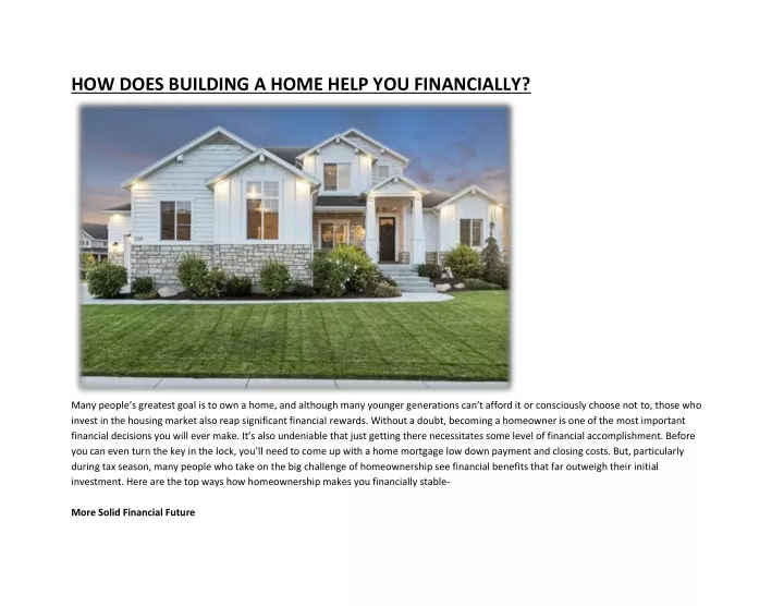 how does building a home help you financially