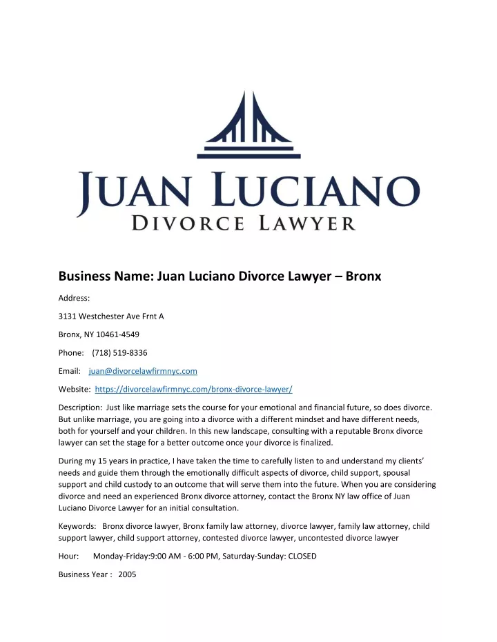 business name juan luciano divorce lawyer bronx