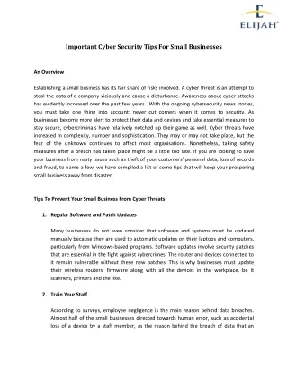 Important Cybersecurity Tips For Small Businesses | ELIJAH