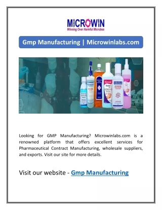 Gmp Manufacturing | Microwinlabs.com