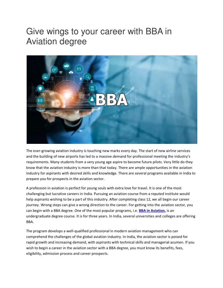 give wings to your career with bba in aviation
