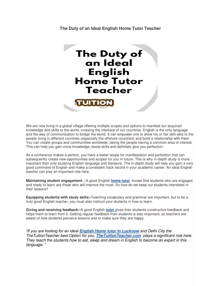 the duty of an ideal english home tutor teacher