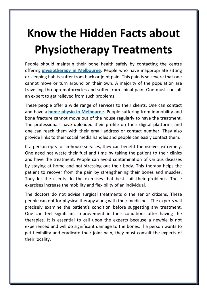 know the hidden facts about physiotherapy