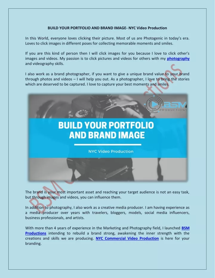 build your portfolio and brand image nyc video