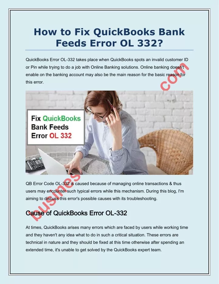 how to fix quickbooks bank feeds error ol 332