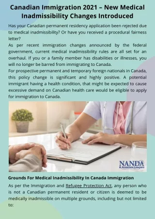 Canadian Immigration 2021 – New Medical Inadmissibility Changes Introduced