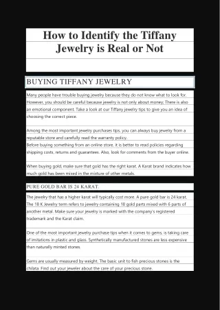 How to Identify the Tiffany Jewelry is Real or Not