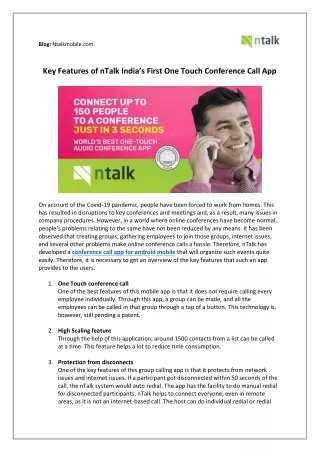 Key Features of nTalk India’s First One Touch Conference Call App