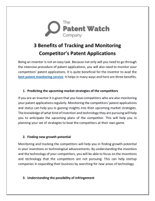 3 Benefits of Tracking and Monitoring Competitor’s Patent Applications