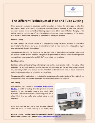 The Different Techniques of Pipe and Tube Cutting