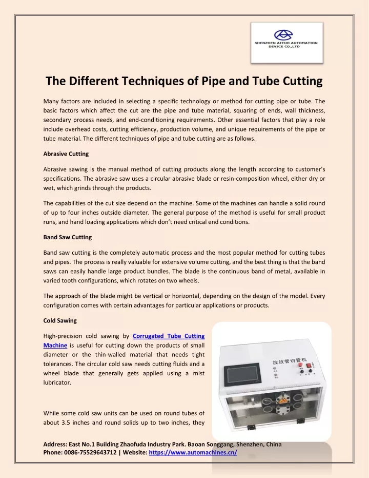 the different techniques of pipe and tube cutting