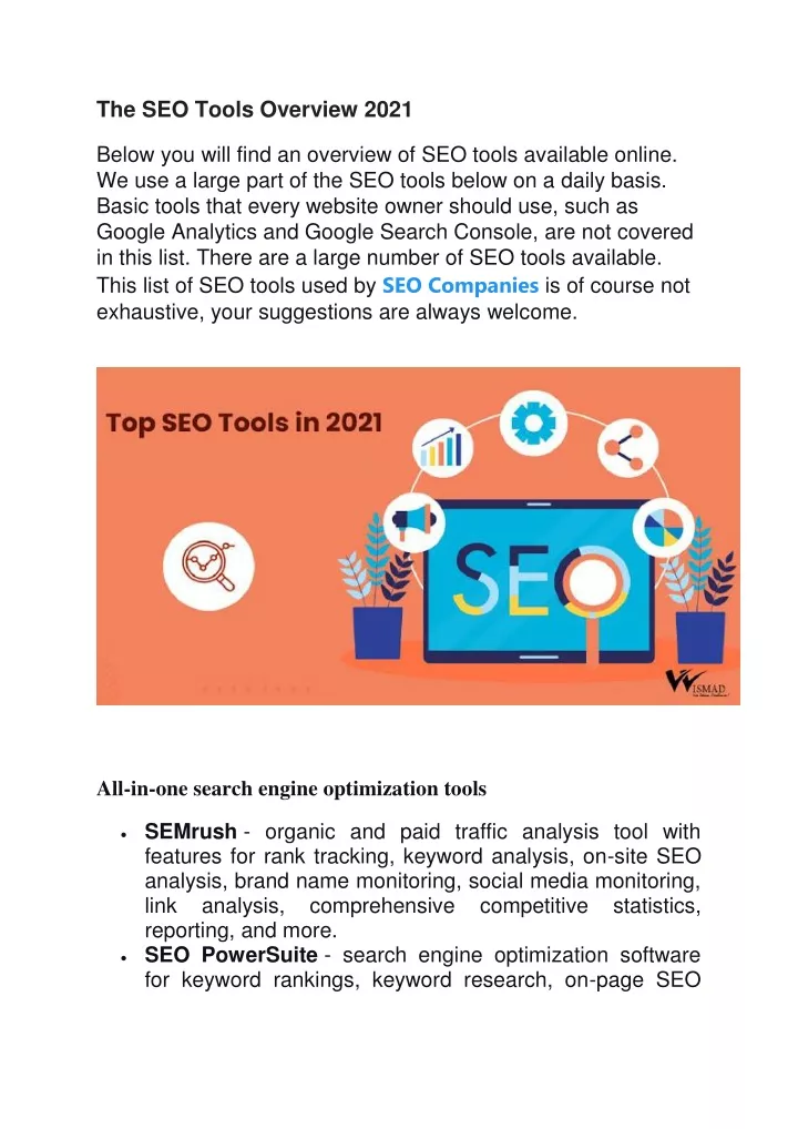 the seo tools overview 2021