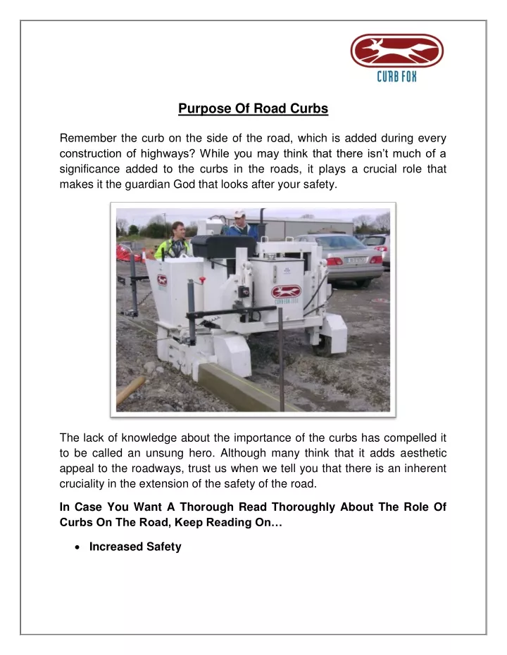 purpose of road curbs