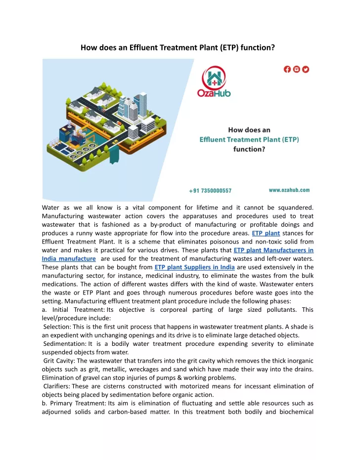 how does an effluent treatment plant etp function