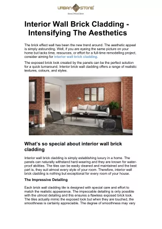 Interior Wall Brick Cladding – Intensifying The Aesthetics