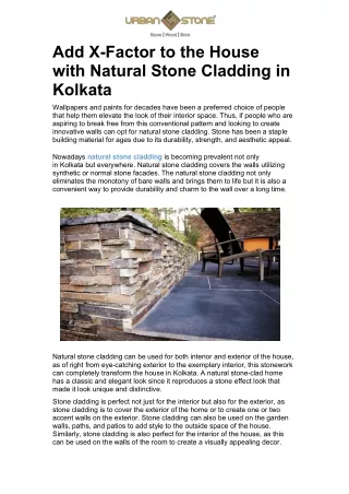 Add X-Factor to the House with Natural Stone Cladding in Kolkata