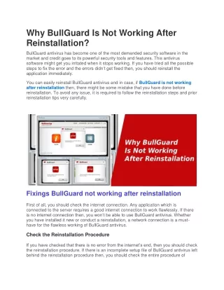 why bullguard is not working after reinstallation