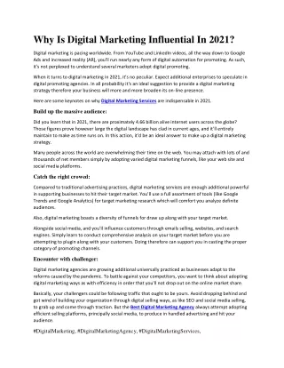 why is digital marketing influential in 2021