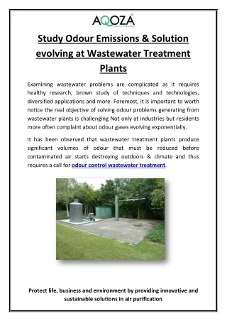 Study Odour Emissions & Solution evolving at Wastewater Treatment Plants
