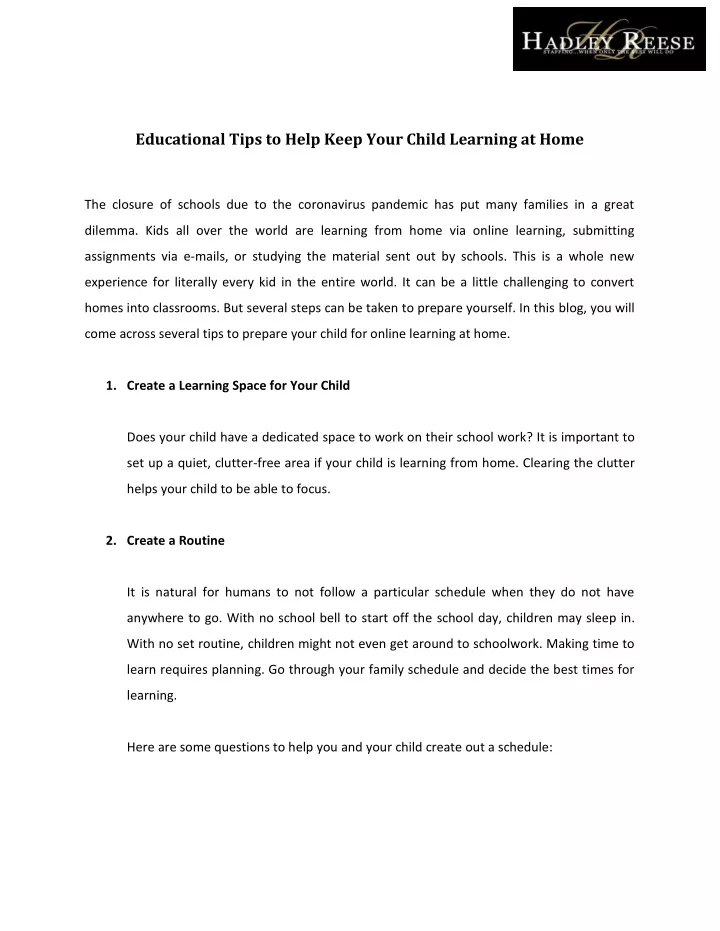 educational tips to help keep your child learning