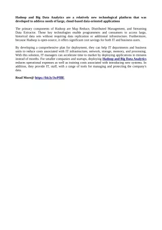 hadoop and big data analytics are a relatively