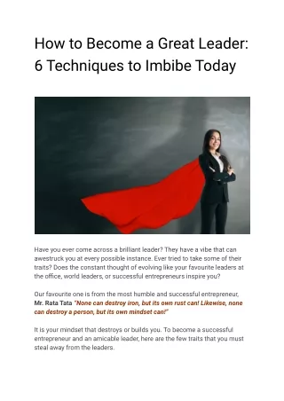 How to Become a Great Leader_ 6 Techniques to Imbibe Today