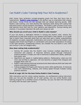 can rubik s cube training help your